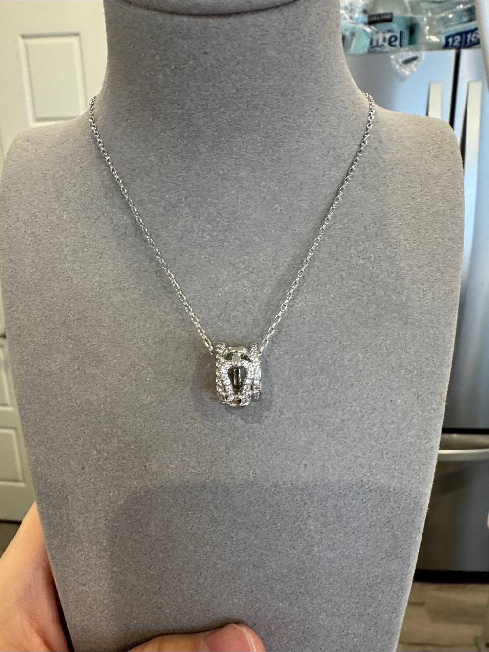 Fred Style Silver Tone Horseshoe Interlocking CZ Pendant Necklace